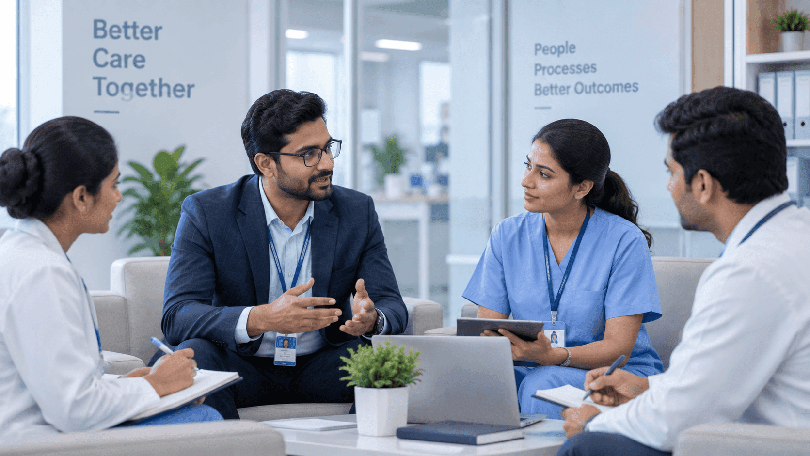 Healthcare administration team in a meeting