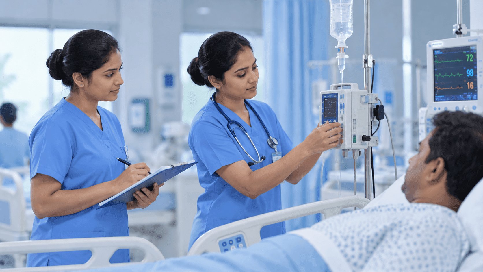 Nurse examining a patient in hospital