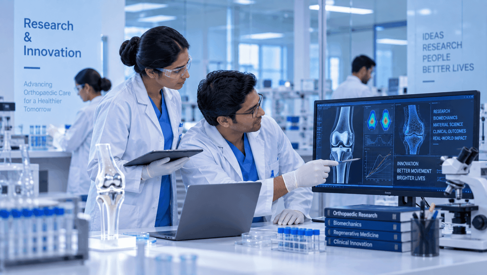 Researcher at a microscope in a laboratory